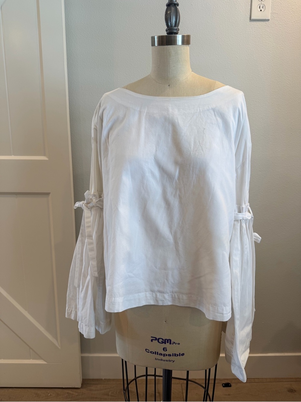 Free People White Boatneck Tie-Sleeve Blouse